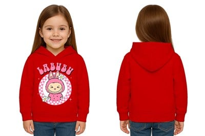 Unisex Baskılı Çocuk Swaetshirt Labubu Baskılı Kapüşonlu 3 İplik Şardonlu