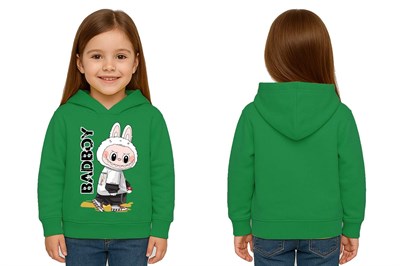 Unisex Baskılı Çocuk Swaetshirt Labubu Baskılı Kapüşonlu 3 İplik Şardonlu