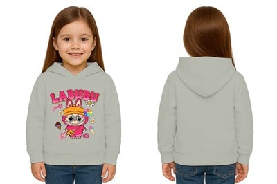 Unisex Baskılı Çocuk Swaetshirt Labubu Baskılı Kapüşonlu 3 İplik Şardonlu