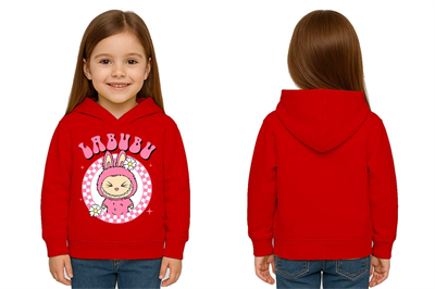 Unisex Baskılı Çocuk Swaetshirt Labubu Baskılı Kapüşonlu 3 İplik Şardonlu