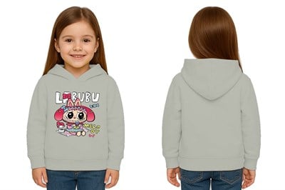 Unisex Baskılı Çocuk Swaetshirt Labubu Baskılı Kapüşonlu 3 İplik Şardonlu
