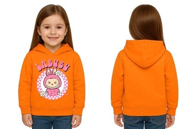 Unisex Baskılı Çocuk Swaetshirt Labubu Baskılı Kapüşonlu 3 İplik Şardonlu