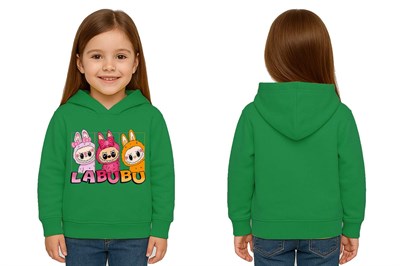 Unisex Baskılı Çocuk Swaetshirt Labubu Baskılı Kapüşonlu 3 İplik Şardonlu