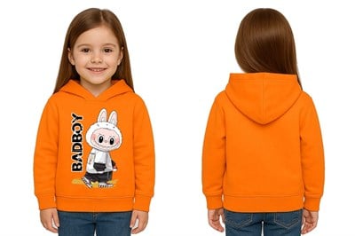 Unisex Baskılı Çocuk Swaetshirt Labubu Baskılı Kapüşonlu 3 İplik Şardonlu
