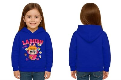 Unisex Baskılı Çocuk Swaetshirt Labubu Baskılı Kapüşonlu 3 İplik Şardonlu