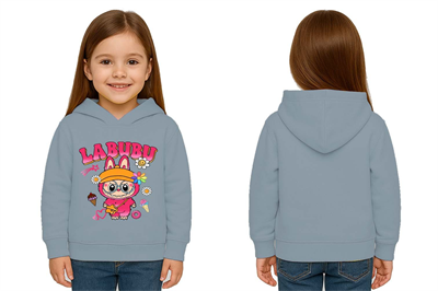 Unisex Baskılı Çocuk Swaetshirt Labubu Baskılı Kapüşonlu 3 İplik Şardonlu
