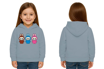 Unisex Baskılı Çocuk Swaetshirt Labubu Baskılı Kapüşonlu 3 İplik Şardonlu