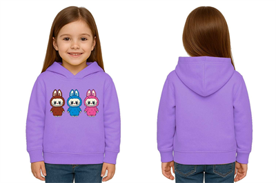 Unisex Baskılı Çocuk Swaetshirt Labubu Baskılı Kapüşonlu 3 İplik Şardonlu