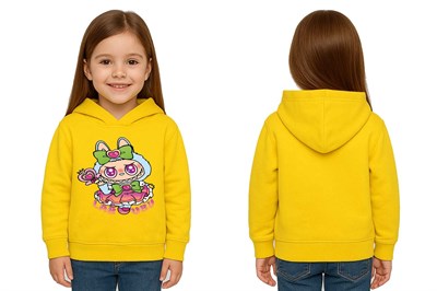 Unisex Baskılı Çocuk Swaetshirt Labubu Baskılı Kapüşonlu 3 İplik Şardonlu