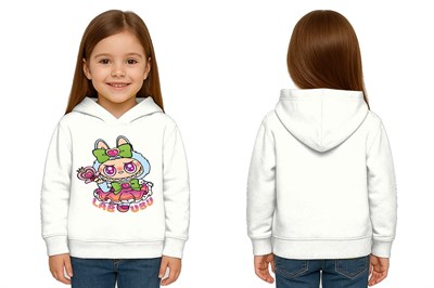Unisex Baskılı Çocuk Swaetshirt Labubu Baskılı Kapüşonlu 3 İplik Şardonlu