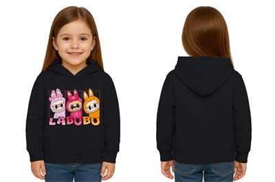 Unisex Baskılı Çocuk Swaetshirt Labubu Baskılı Kapüşonlu 3 İplik Şardonlu