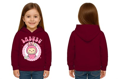 Unisex Baskılı Çocuk Swaetshirt Labubu Baskılı Kapüşonlu 3 İplik Şardonlu