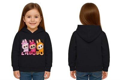 Unisex Baskılı Çocuk Swaetshirt Labubu Baskılı Kapüşonlu 3 İplik Şardonlu
