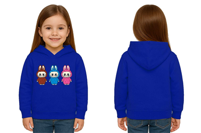 Unisex Baskılı Çocuk Swaetshirt Labubu Baskılı Kapüşonlu 3 İplik Şardonlu