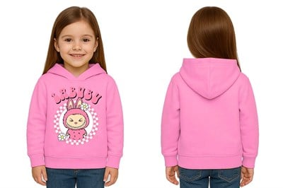 Unisex Baskılı Çocuk Swaetshirt Labubu Baskılı Kapüşonlu 3 İplik Şardonlu