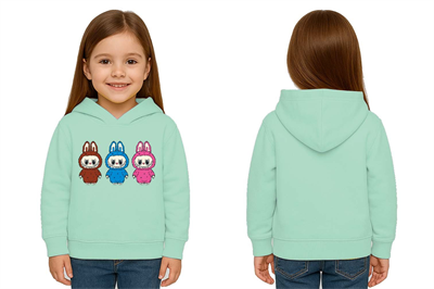Unisex Baskılı Çocuk Swaetshirt Labubu Baskılı Kapüşonlu 3 İplik Şardonlu