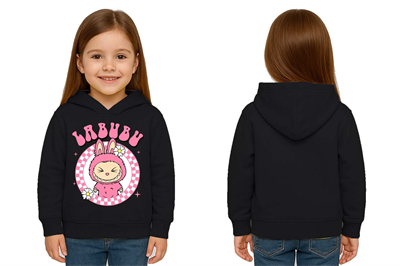 Unisex Baskılı Çocuk Swaetshirt Labubu Baskılı Kapüşonlu 3 İplik Şardonlu