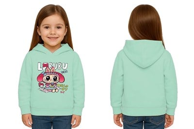 Unisex Baskılı Çocuk Swaetshirt Labubu Baskılı Kapüşonlu 3 İplik Şardonlu