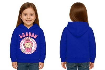 Unisex Baskılı Çocuk Swaetshirt Labubu Baskılı Kapüşonlu 3 İplik Şardonlu