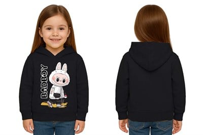 Unisex Baskılı Çocuk Swaetshirt Labubu Baskılı Kapüşonlu 3 İplik Şardonlu