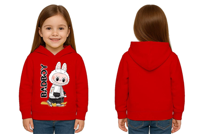 Unisex Baskılı Çocuk Swaetshirt Labubu Baskılı Kapüşonlu 3 İplik Şardonlu