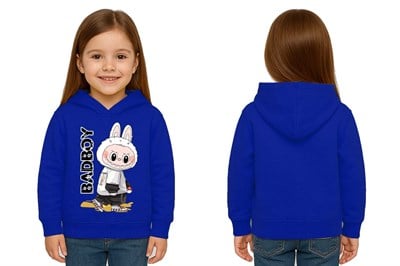 Unisex Baskılı Çocuk Swaetshirt Labubu Baskılı Kapüşonlu 3 İplik Şardonlu