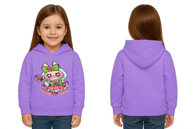 Unisex Baskılı Çocuk Swaetshirt Labubu Baskılı Kapüşonlu 3 İplik Şardonlu