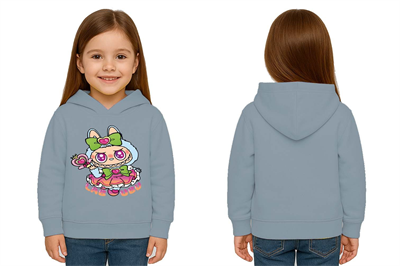 Unisex Baskılı Çocuk Swaetshirt Labubu Baskılı Kapüşonlu 3 İplik Şardonlu