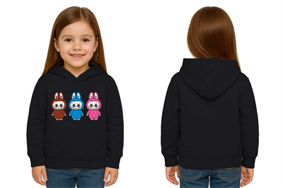 Unisex Baskılı Çocuk Swaetshirt Labubu Baskılı Kapüşonlu 3 İplik Şardonlu