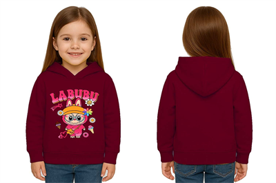 Unisex Baskılı Çocuk Swaetshirt Labubu Baskılı Kapüşonlu 3 İplik Şardonlu