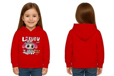 Unisex Baskılı Çocuk Swaetshirt Labubu Baskılı Kapüşonlu 3 İplik Şardonlu