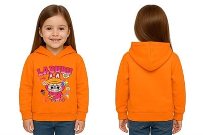 Unisex Baskılı Çocuk Swaetshirt Labubu Baskılı Kapüşonlu 3 İplik Şardonlu