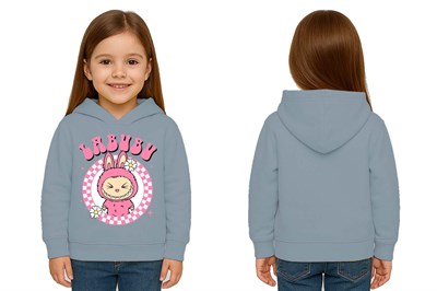 Unisex Baskılı Çocuk Swaetshirt Labubu Baskılı Kapüşonlu 3 İplik Şardonlu