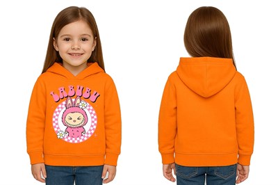 Unisex Baskılı Çocuk Swaetshirt Labubu Baskılı Kapüşonlu 3 İplik Şardonlu