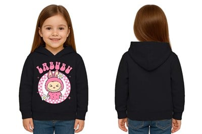 Unisex Baskılı Çocuk Swaetshirt Labubu Baskılı Kapüşonlu 3 İplik Şardonlu