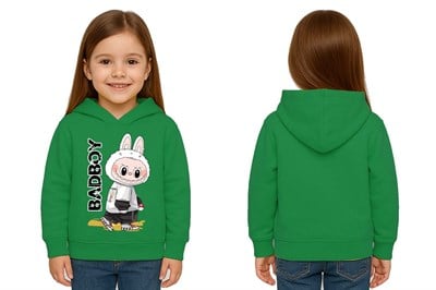 Unisex Baskılı Çocuk Swaetshirt Labubu Baskılı Kapüşonlu 3 İplik Şardonlu