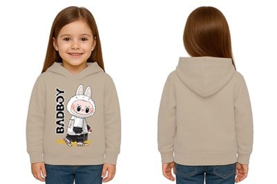 Unisex Baskılı Çocuk Swaetshirt Labubu Baskılı Kapüşonlu 3 İplik Şardonlu