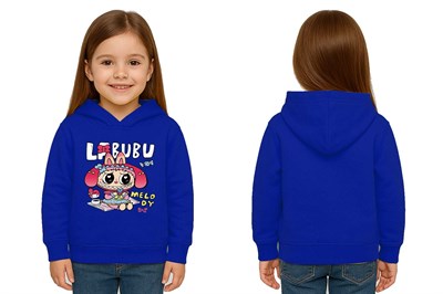 Unisex Baskılı Çocuk Swaetshirt Labubu Baskılı Kapüşonlu 3 İplik Şardonlu