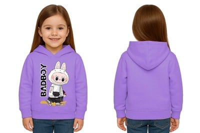 Unisex Baskılı Çocuk Swaetshirt Labubu Baskılı Kapüşonlu 3 İplik Şardonlu