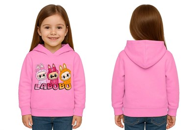 Unisex Baskılı Çocuk Swaetshirt Labubu Baskılı Kapüşonlu 3 İplik Şardonlu