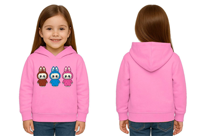 Unisex Baskılı Çocuk Swaetshirt Labubu Baskılı Kapüşonlu 3 İplik Şardonlu