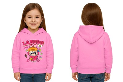 Unisex Baskılı Çocuk Swaetshirt Labubu Baskılı Kapüşonlu 3 İplik Şardonlu