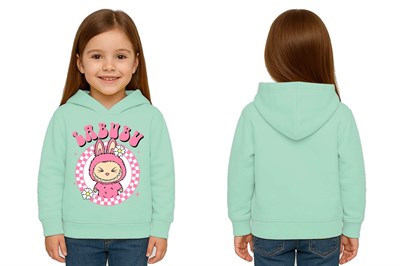 Unisex Baskılı Çocuk Swaetshirt Labubu Baskılı Kapüşonlu 3 İplik Şardonlu