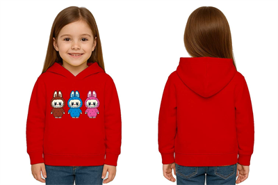 Unisex Baskılı Çocuk Swaetshirt Labubu Baskılı Kapüşonlu 3 İplik Şardonlu