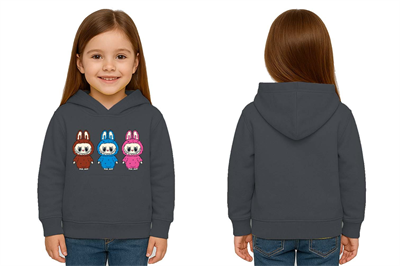 Unisex Baskılı Çocuk Swaetshirt Labubu Baskılı Kapüşonlu 3 İplik Şardonlu