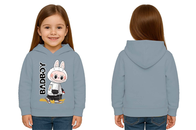 Unisex Baskılı Çocuk Swaetshirt Labubu Baskılı Kapüşonlu 3 İplik Şardonlu