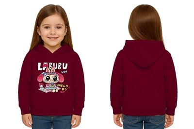 Unisex Baskılı Çocuk Swaetshirt Labubu Baskılı Kapüşonlu 3 İplik Şardonlu