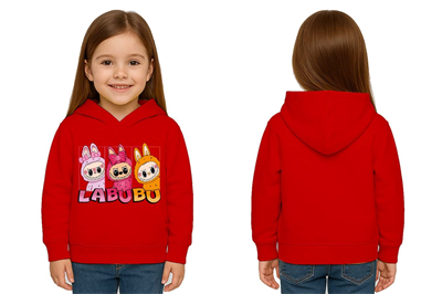 Unisex Baskılı Çocuk Swaetshirt Labubu Baskılı Kapüşonlu 3 İplik Şardonlu