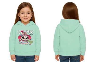Unisex Baskılı Çocuk Swaetshirt Labubu Baskılı Kapüşonlu 3 İplik Şardonlu