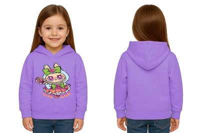 Unisex Baskılı Çocuk Swaetshirt Labubu Baskılı Kapüşonlu 3 İplik Şardonlu